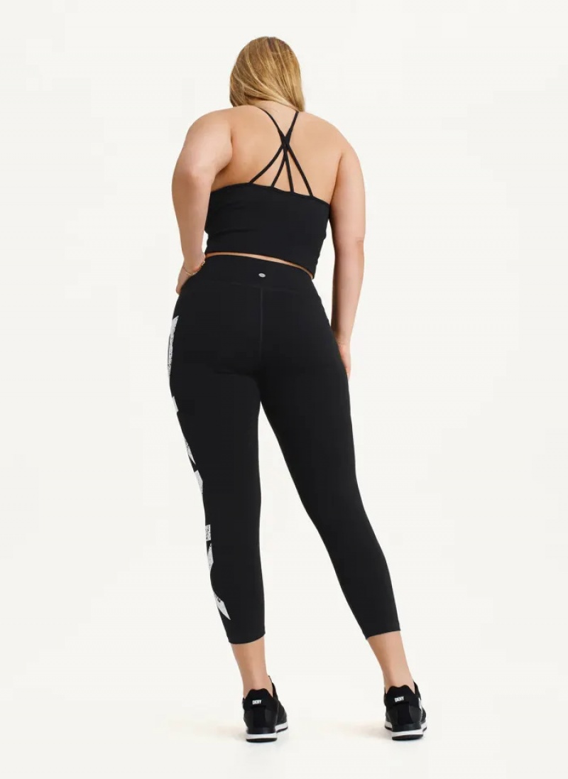 Black Women's Dkny Distressed Crackle Logo High Waist Leggings | 3086XNTIF