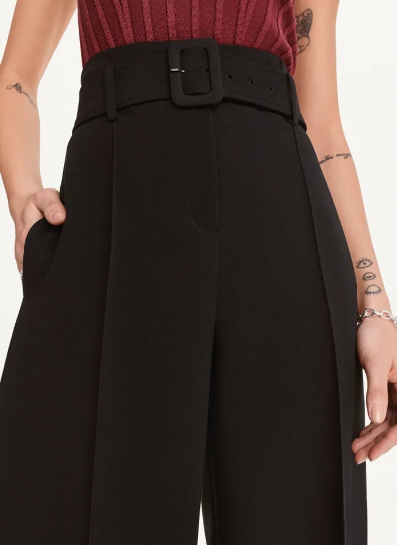 Black Women's Dkny Double Weave Belted Pants | 7315ZFOVG