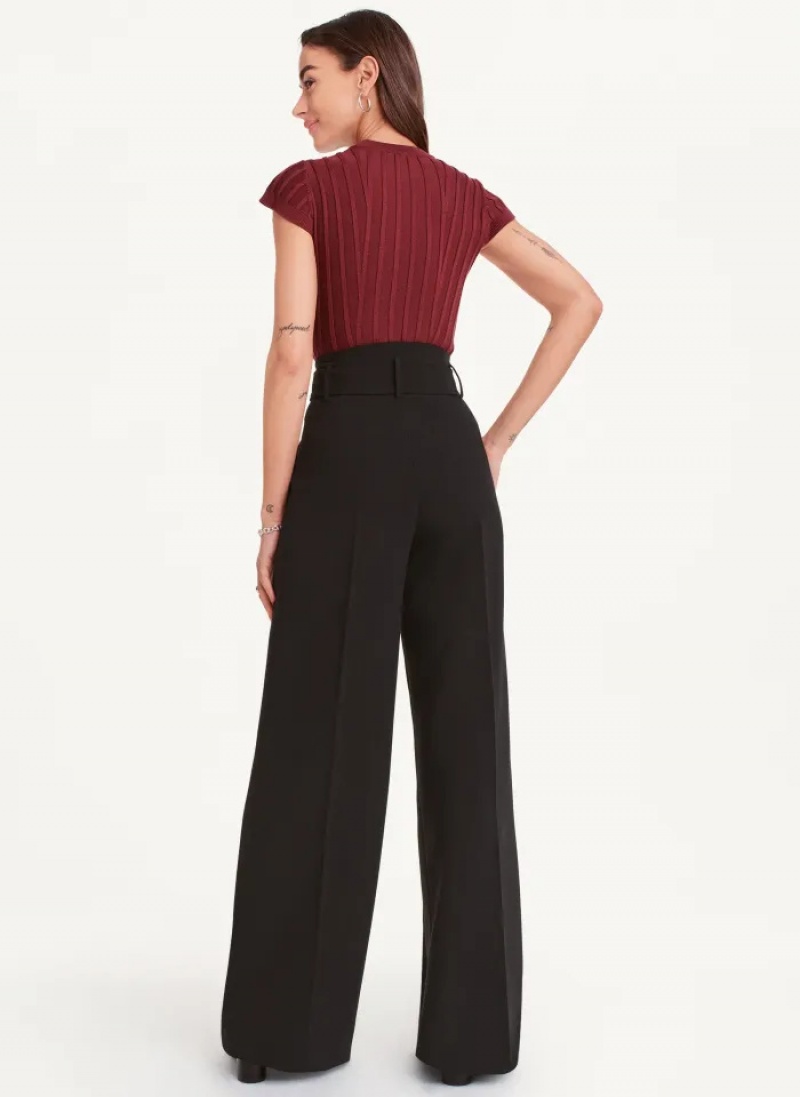 Black Women's Dkny Double Weave Belted Pants | 7315ZFOVG