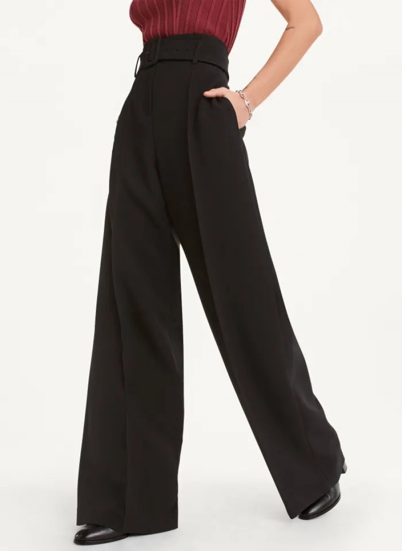 Black Women\'s Dkny Double Weave Belted Pants | 7315ZFOVG