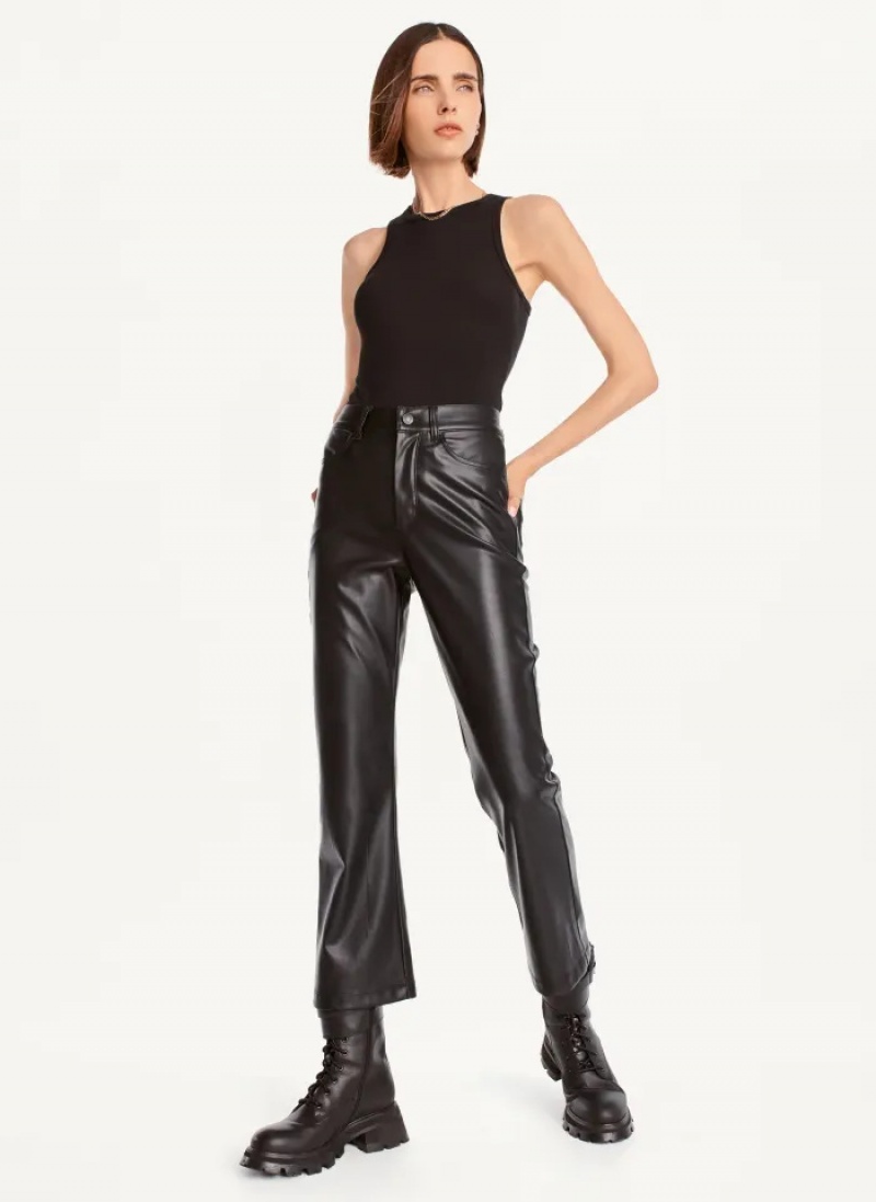 Black Women's Dkny Faux-Leather Kick Flare Pants | 0786KLASR