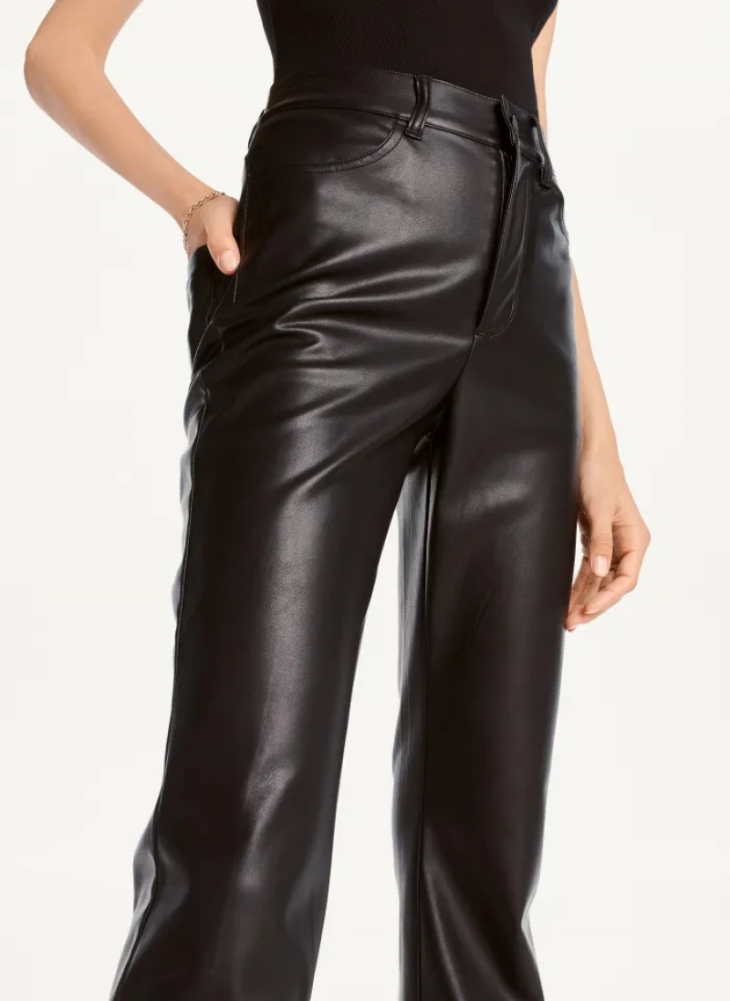 Black Women's Dkny Faux-Leather Kick Flare Pants | 0786KLASR