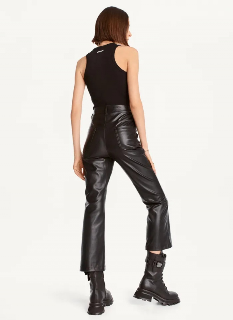 Black Women's Dkny Faux-Leather Kick Flare Pants | 0786KLASR