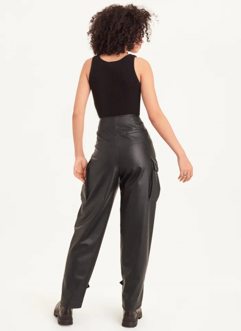 Black Women's Dkny Faux Leather Cargo with Zipper Detail Pants | 6590ECXPL