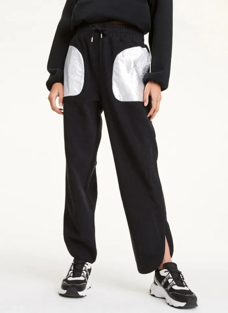 Black Women\'s Dkny Fleece Pocket Pants | 1593EMUQS