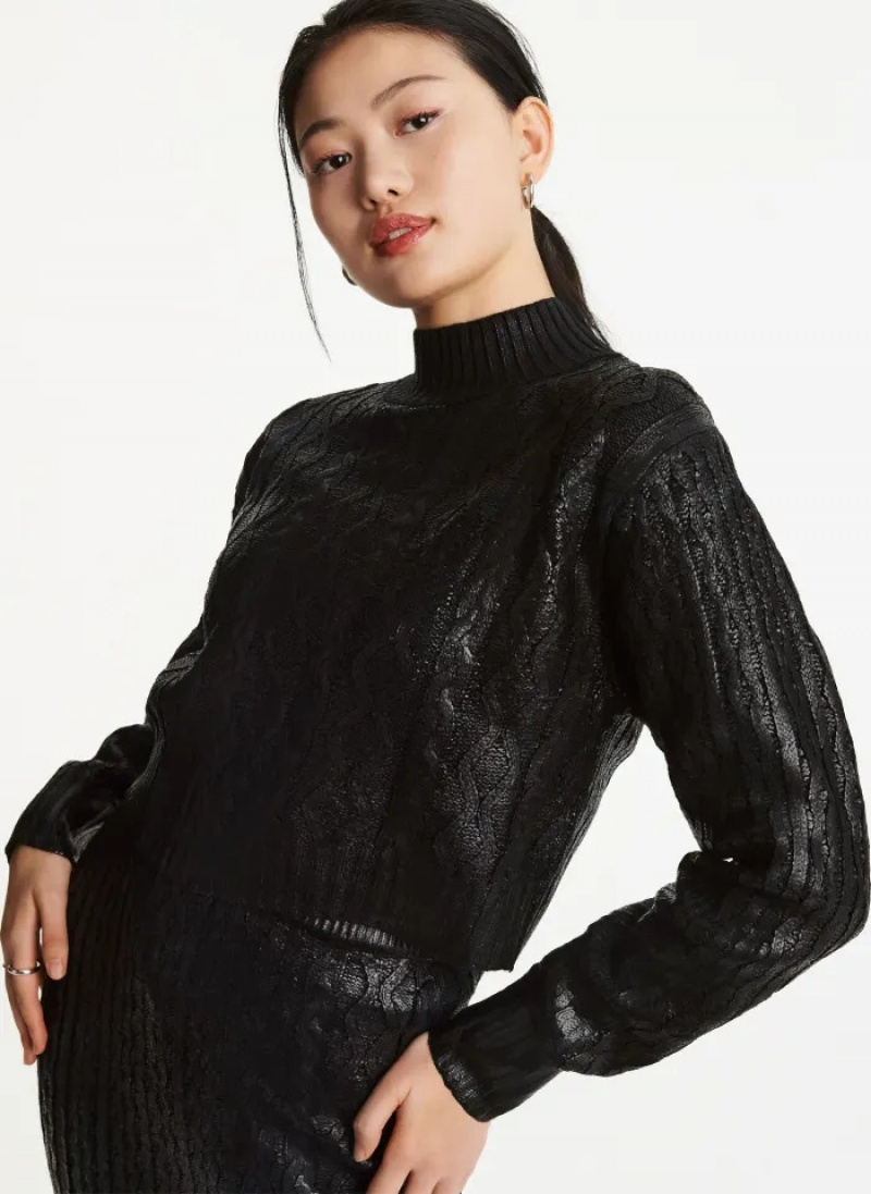 Black Women\'s Dkny Foil Cropped Sweaters | 7681OVMXH