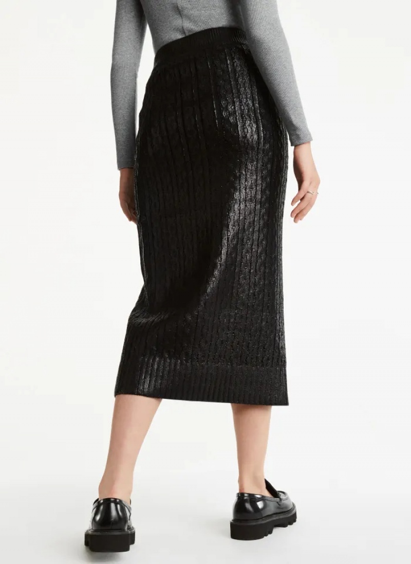 Black Women's Dkny Foil Maxi Skirt | 3298BPTXF