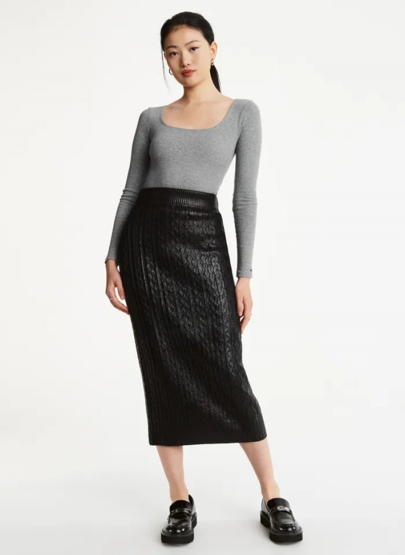 Black Women's Dkny Foil Maxi Skirt | 3298BPTXF