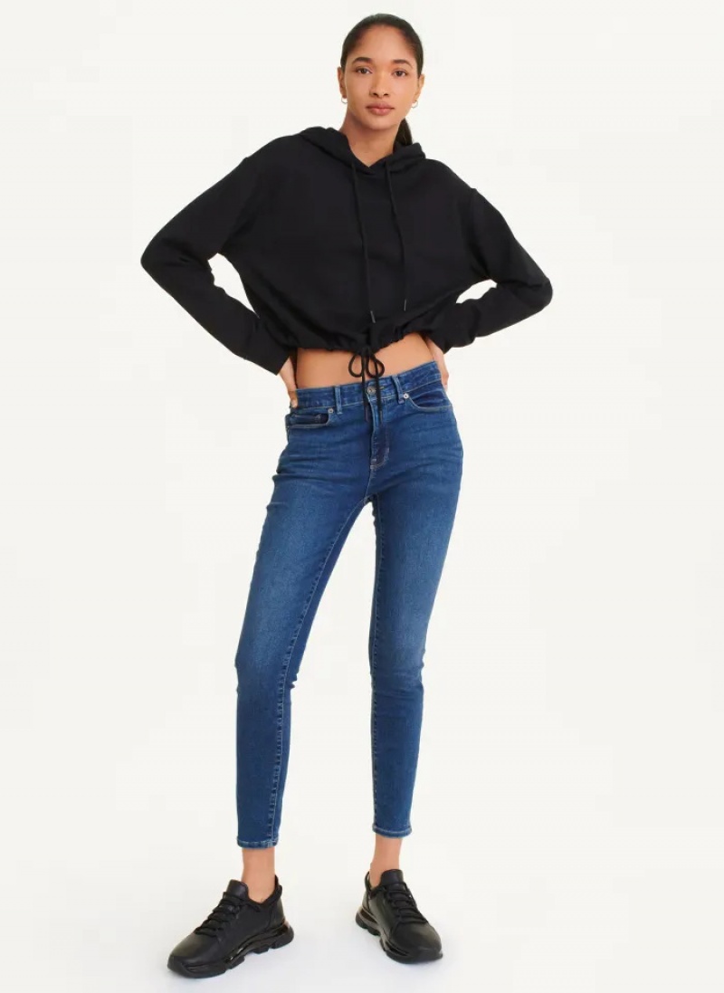 Black Women's Dkny French Terry Cropped Hoodie | 7398NFSWI