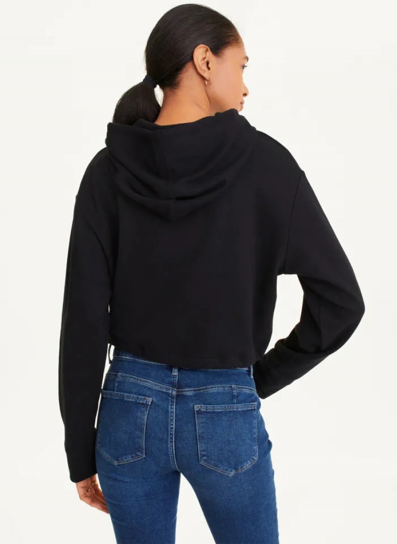 Black Women's Dkny French Terry Cropped Hoodie | 7398NFSWI