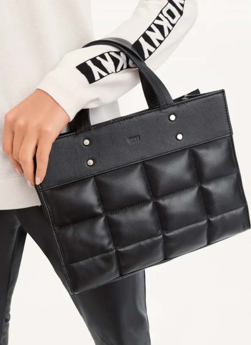 Black Women's Dkny Globalist Small Quilted Book Tote Bags | 9068RAUBP