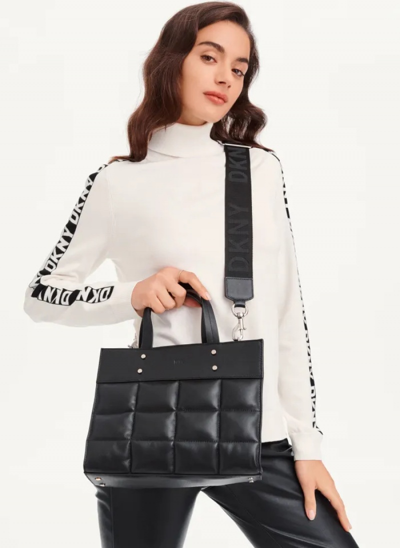 Black Women's Dkny Globalist Small Quilted Book Tote Bags | 9068RAUBP