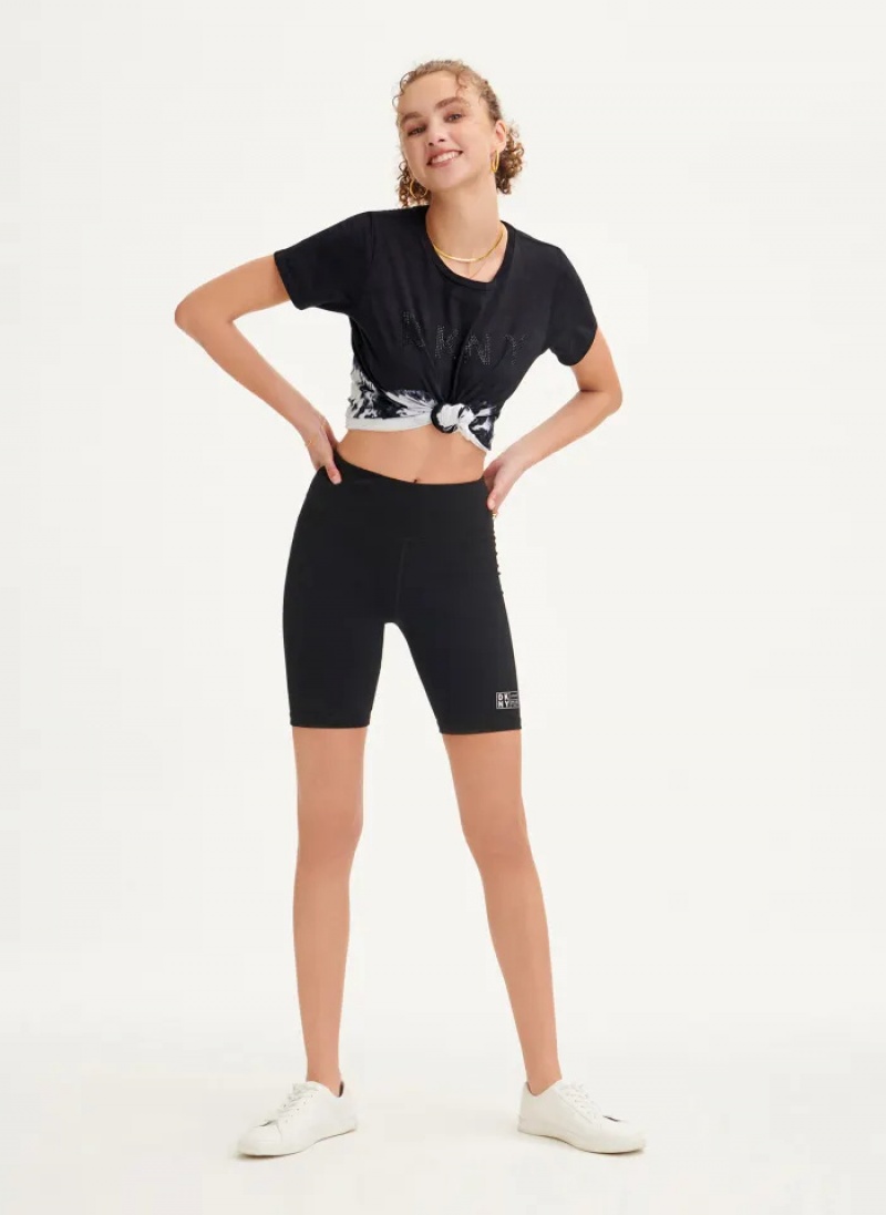 Black Women's Dkny High Waist Biker logo Shorts | 3607UQVLH