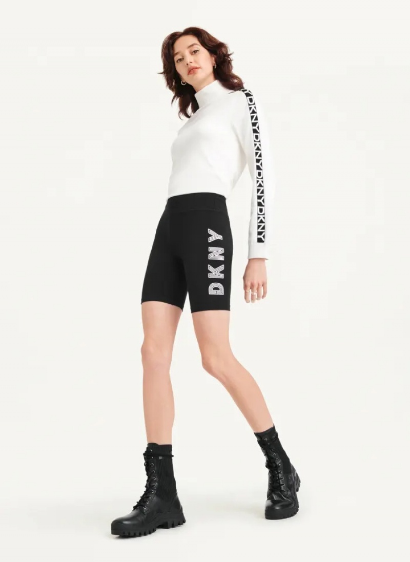 Black Women's Dkny High Waist Track Logo Bike Shorts | 9162GFPTH