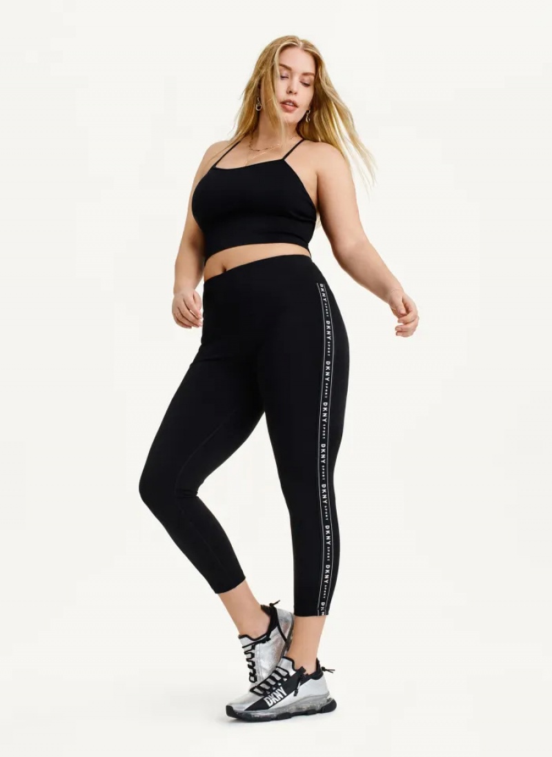 Black Women's Dkny High Waisted Logo Taping Leggings | 7683VRBZQ