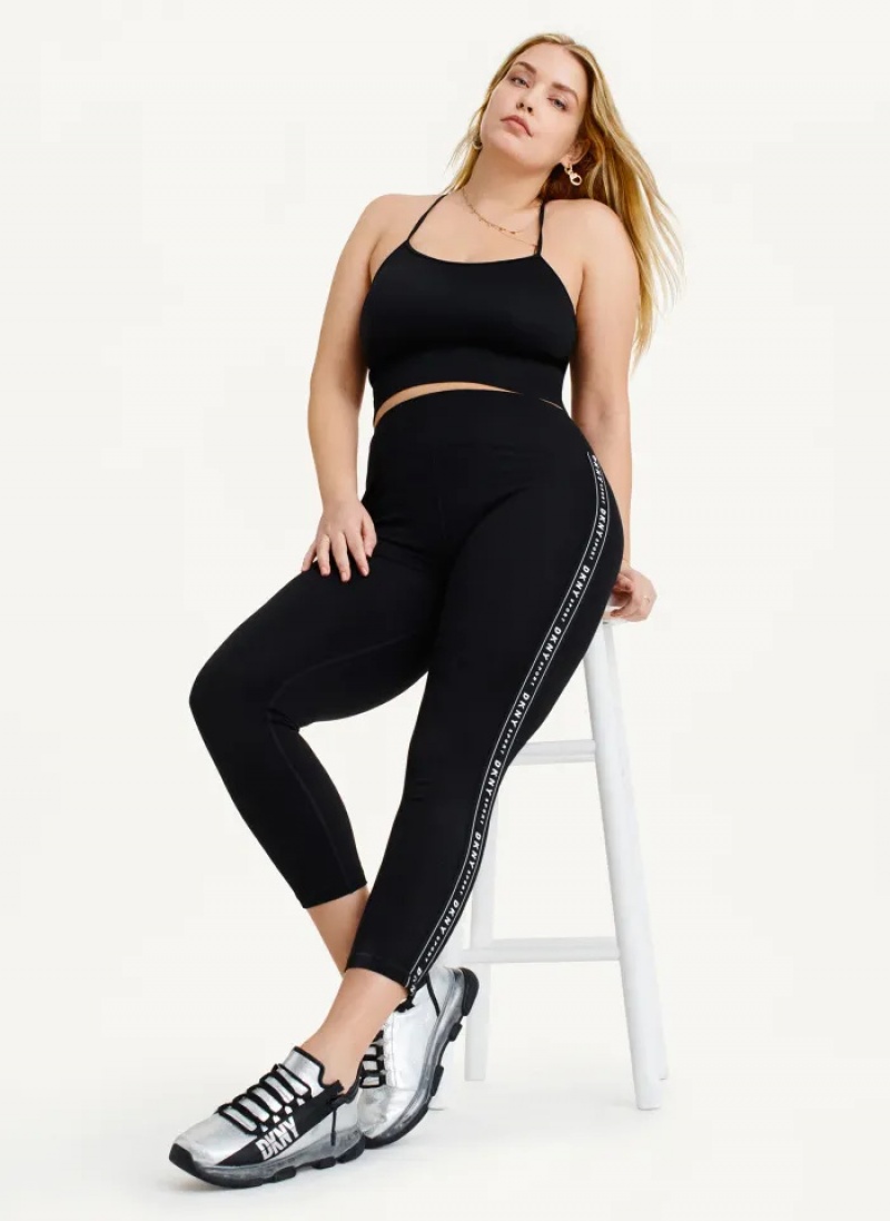 Black Women's Dkny High Waisted Logo Taping Leggings | 7683VRBZQ