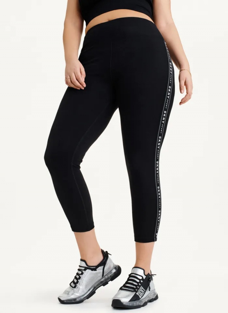 Black Women\'s Dkny High Waisted Logo Taping Leggings | 7683VRBZQ