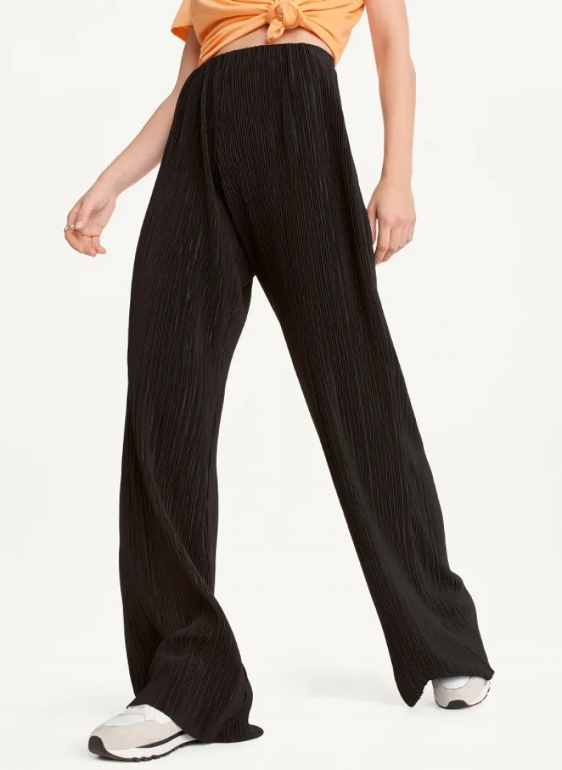 Black Women\'s Dkny High Waisted Pleated Flare Pants | 9873XDKTV