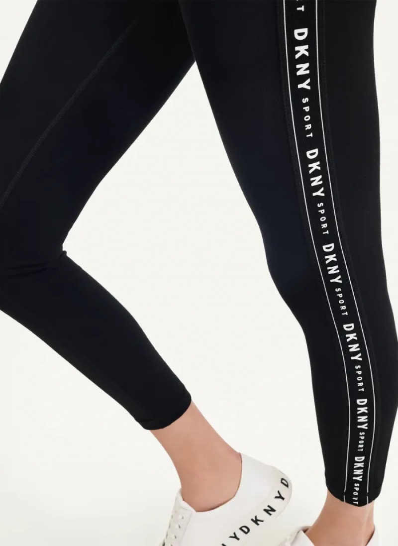 Black Women's Dkny High-waisted Logo Taping Leggings | 8243VUXNT