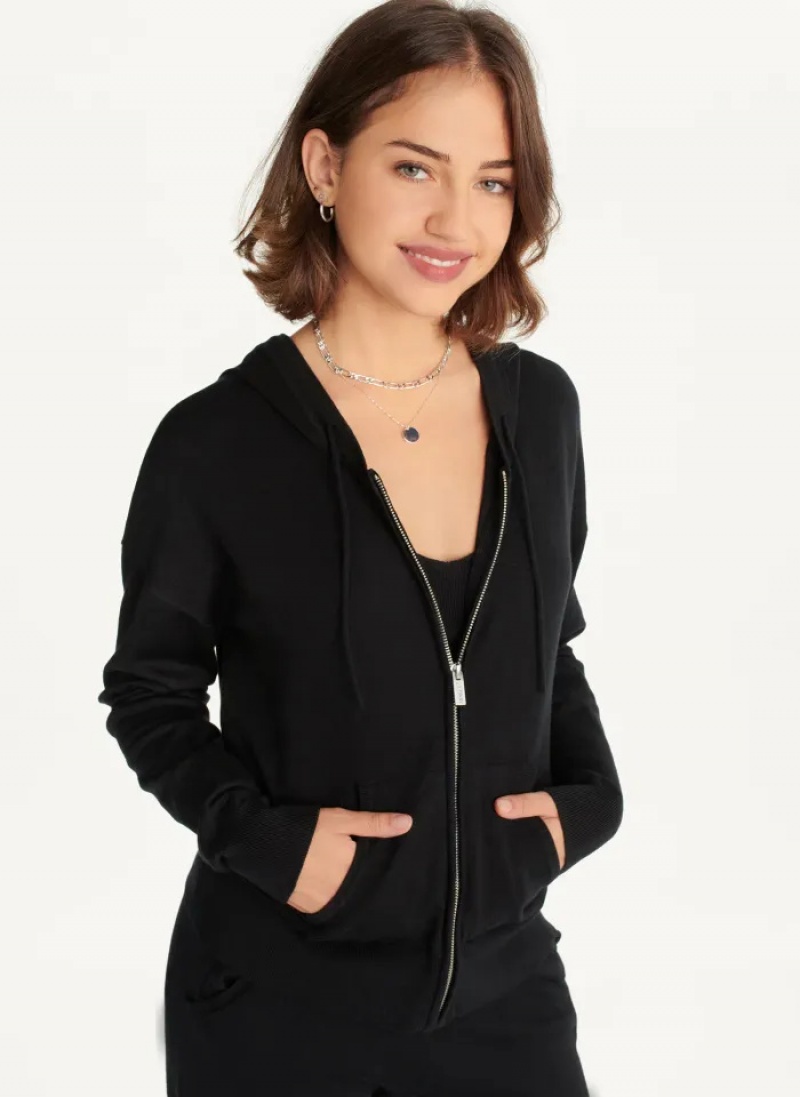 Black Women\'s Dkny Knit Hoodie | 9138AFHIP