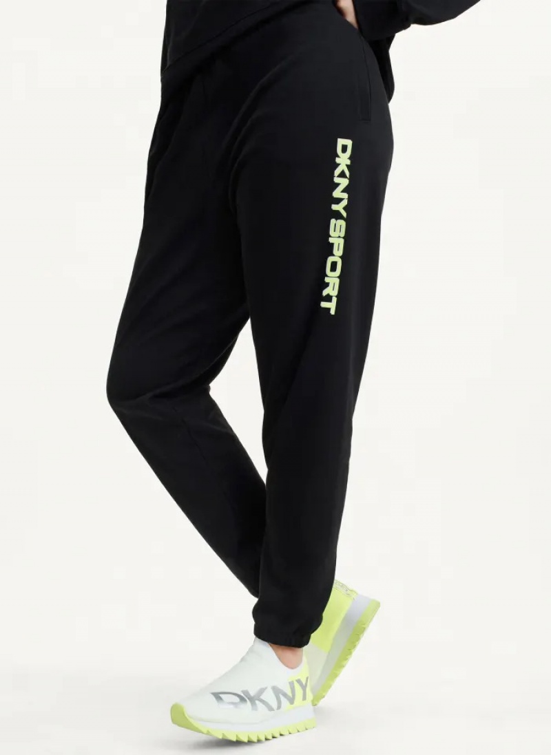 Black Women's Dkny Layered Shadow Logo High Rise Relaxed Jogger Pants | 8301ZTWNG