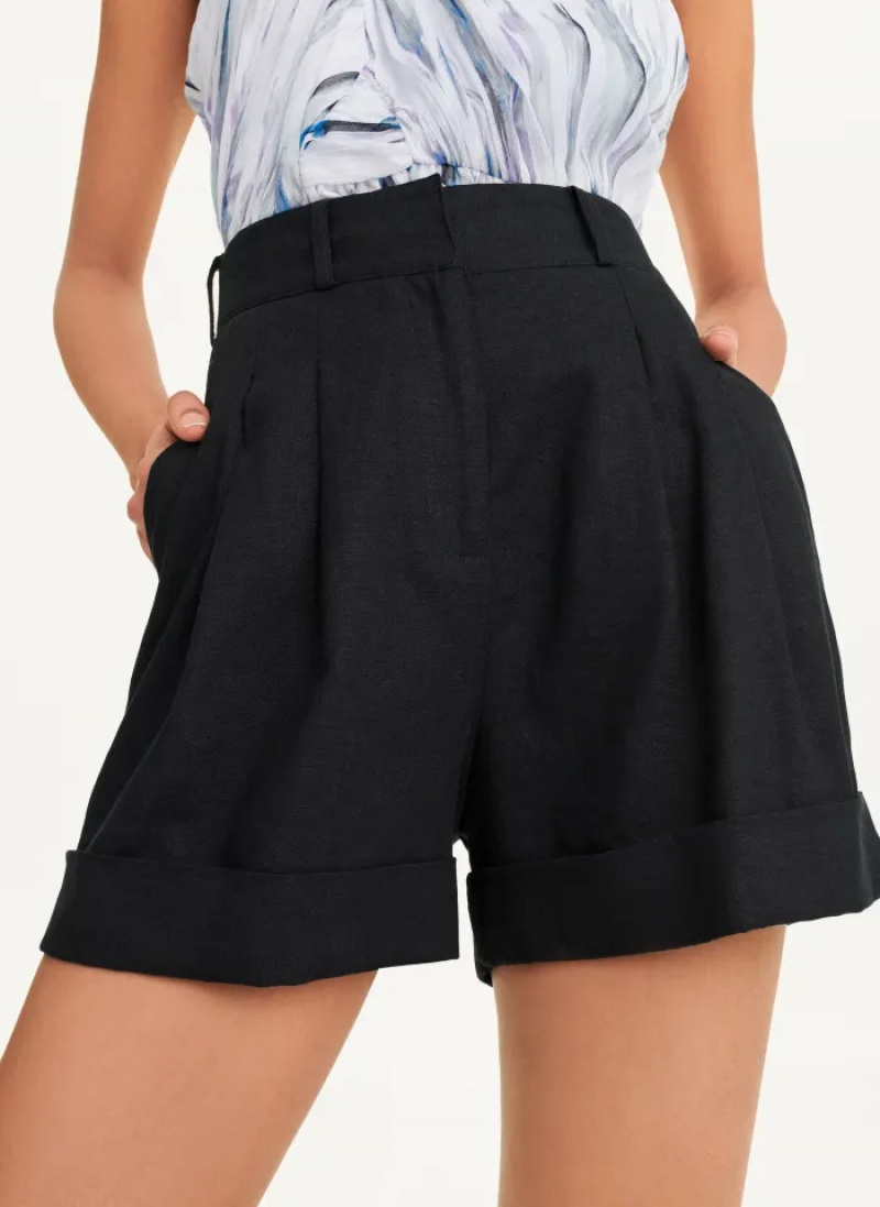 Black Women\'s Dkny Linen Viscose Shorts | 9071SGVZC