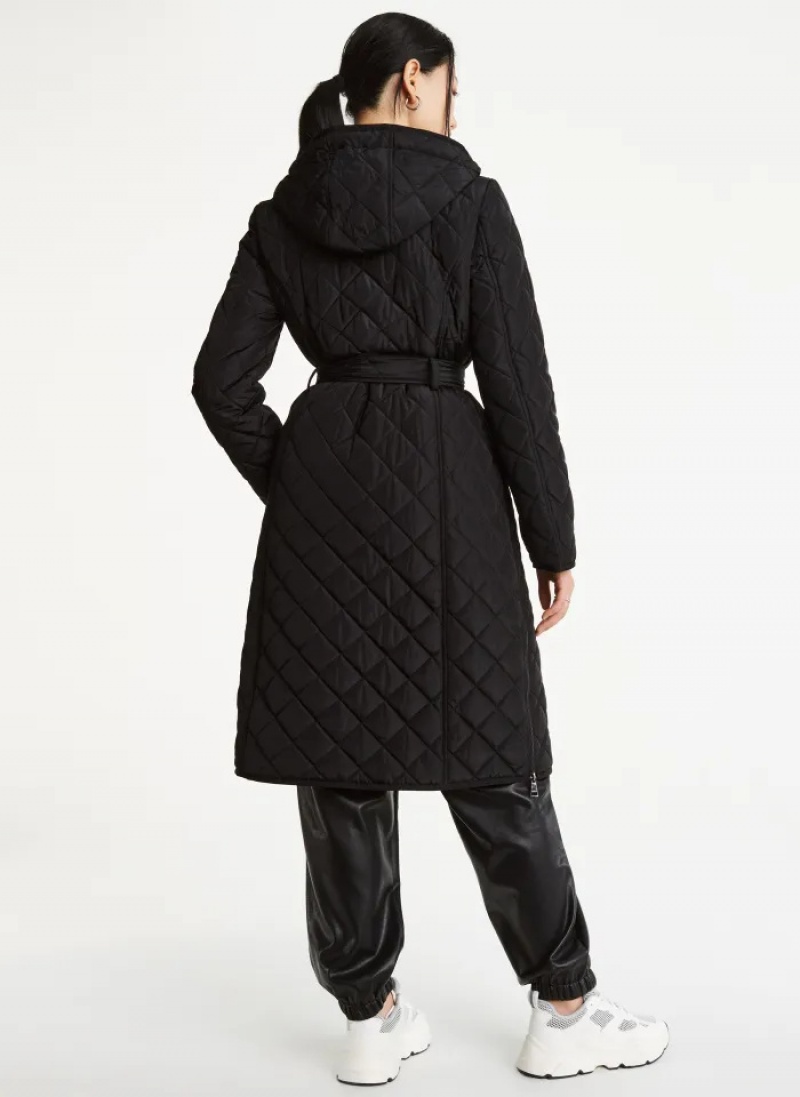 Black Women's Dkny Long Quilted Trench Coats | 1380BIAOL