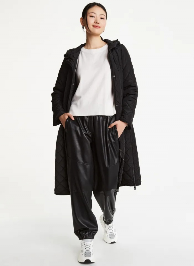 Black Women's Dkny Long Quilted Trench Coats | 1380BIAOL