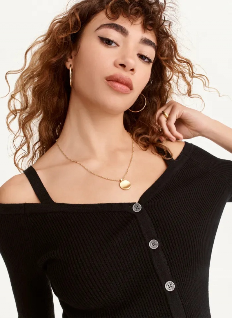 Black Women's Dkny Long Sleeve Cold Shoulder Sweaters | 4982RBJDN