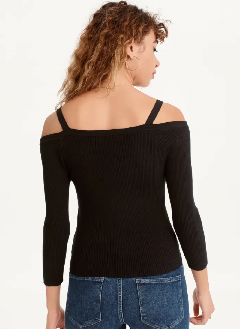 Black Women's Dkny Long Sleeve Cold Shoulder Sweaters | 4982RBJDN