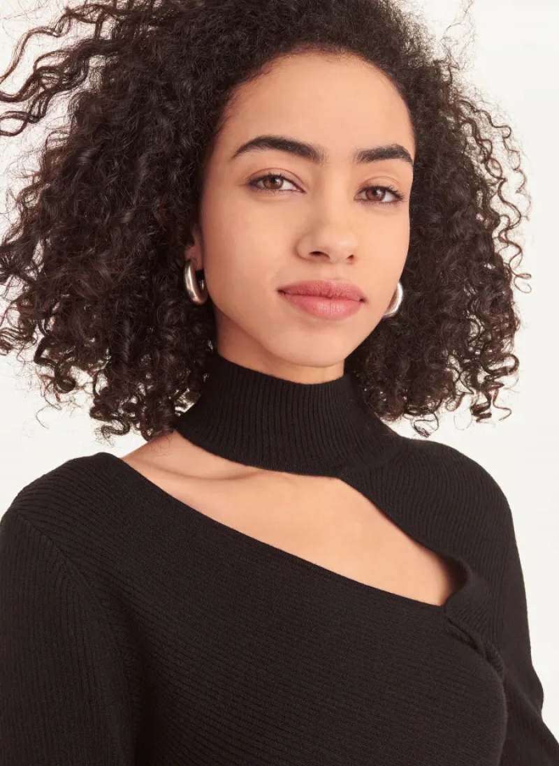 Black Women's Dkny Long Sleeve Cutout Mock Neck Sweaters | 1492LTFJE