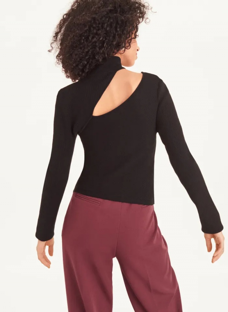 Black Women's Dkny Long Sleeve Cutout Mock Neck Sweaters | 1492LTFJE