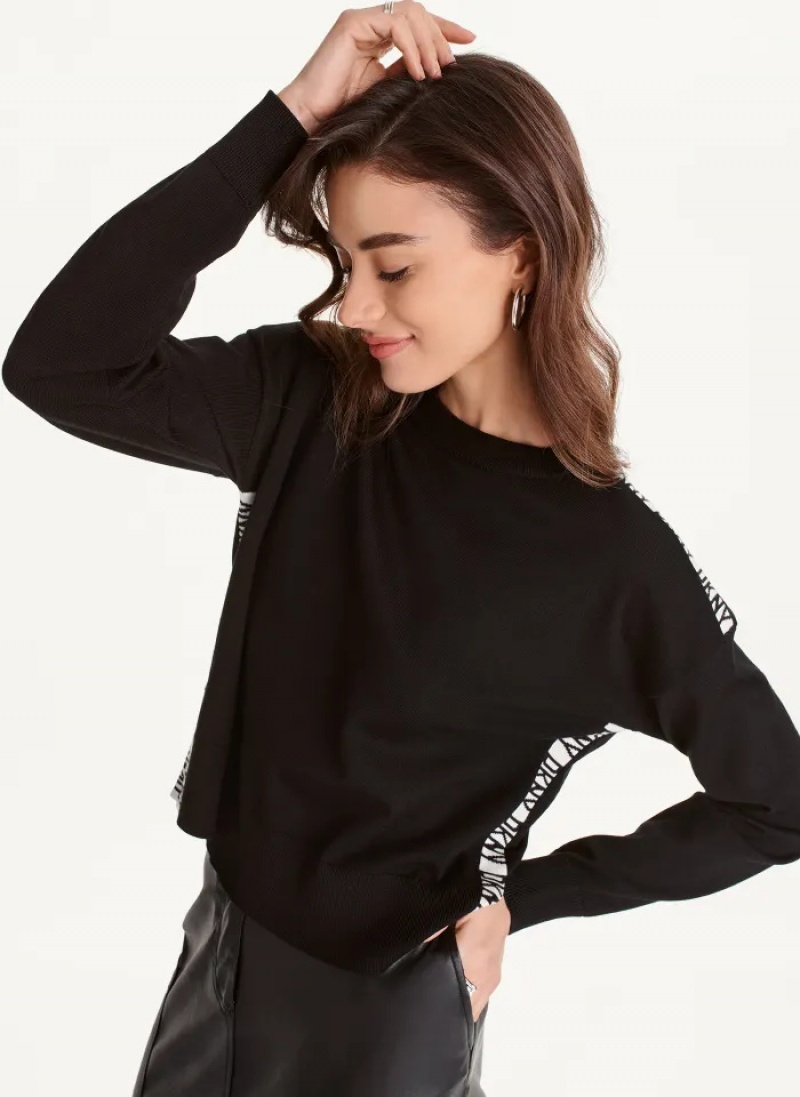 Black Women's Dkny Long Sleeve Logo Tape Sweaters | 8129ELGSI