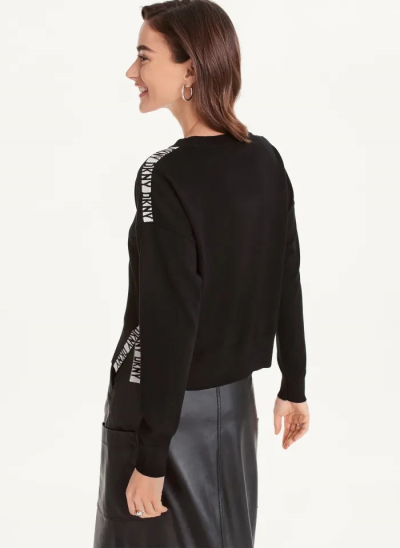 Black Women's Dkny Long Sleeve Logo Tape Sweaters | 8129ELGSI