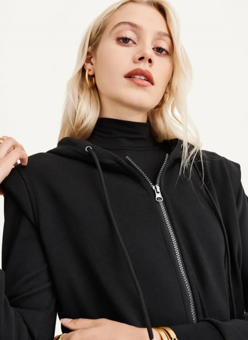 Black Women's Dkny Long Sleeve Zip Up Hoodie | 1897BNLUV