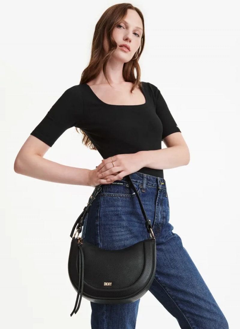 Black Women's Dkny Metro Leather Shoulder Bag | 9380XHJFZ