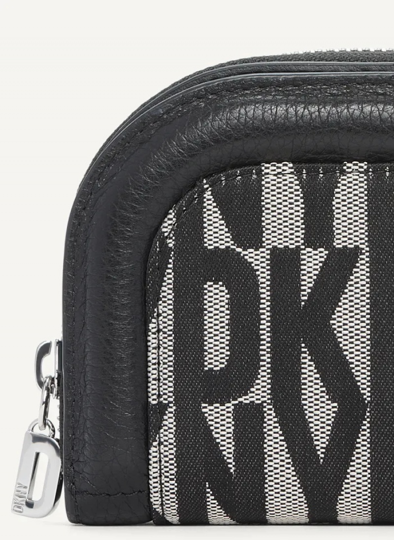 Black Women's Dkny Metro Lth Half Zip Around Wallet | 8972AJZPC