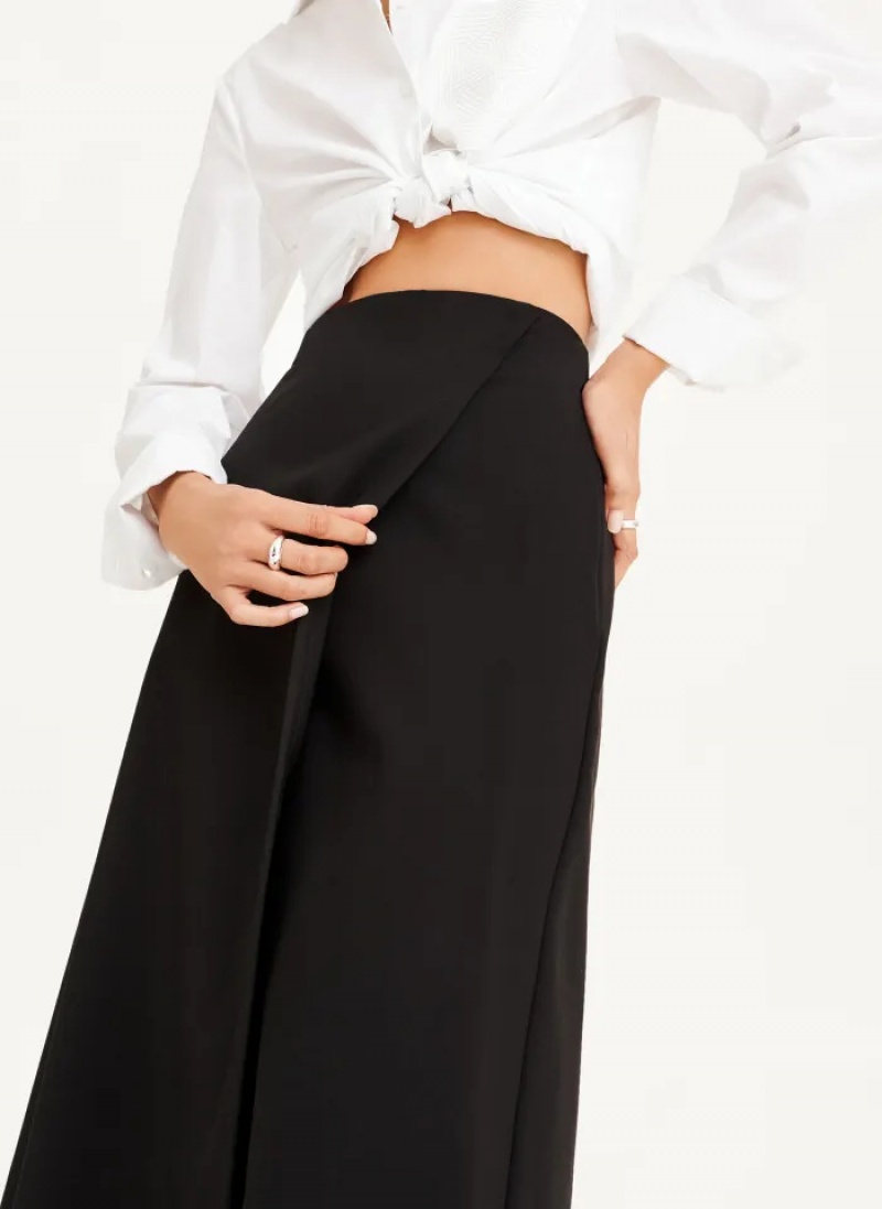 Black Women's Dkny Midi Faux Wrap Skirt | 4301HCIAS