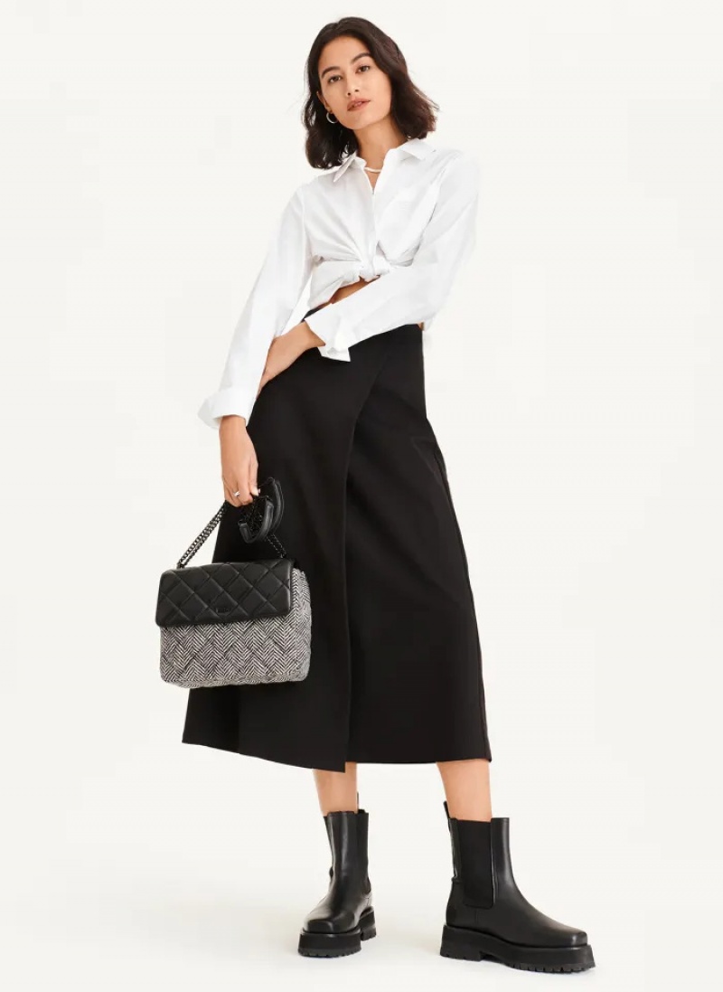 Black Women's Dkny Midi Faux Wrap Skirt | 4301HCIAS