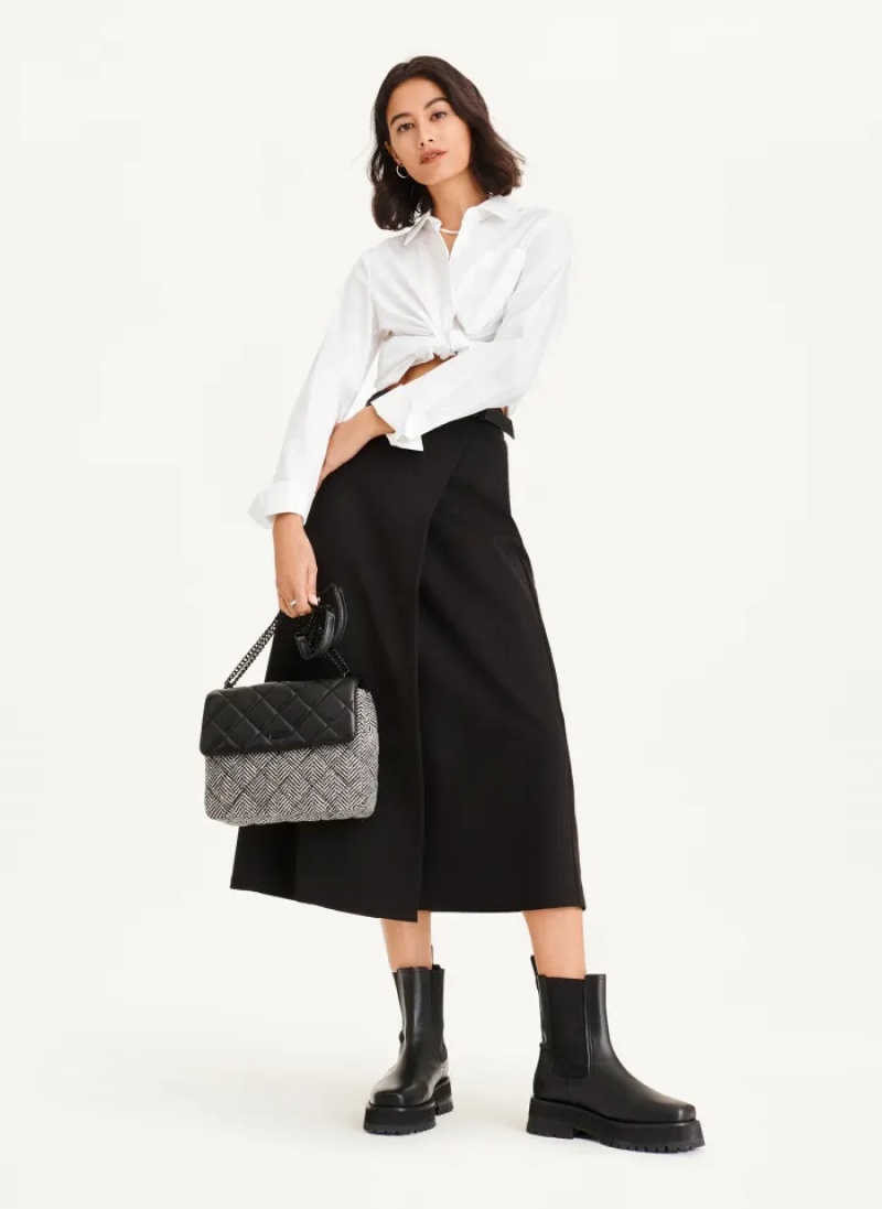 Black Women's Dkny Midi Faux Wrap Skirt | 4301HCIAS