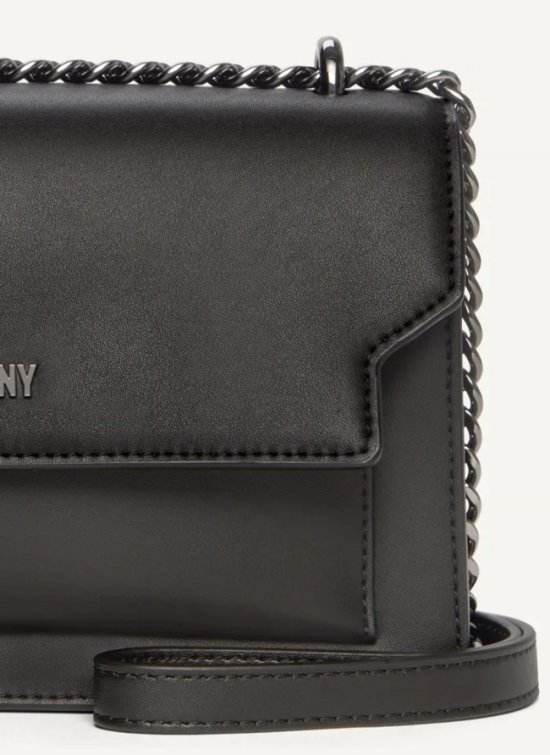 Black Women's Dkny Millie Flap Leather Crossbody Bags | 9085BESYV