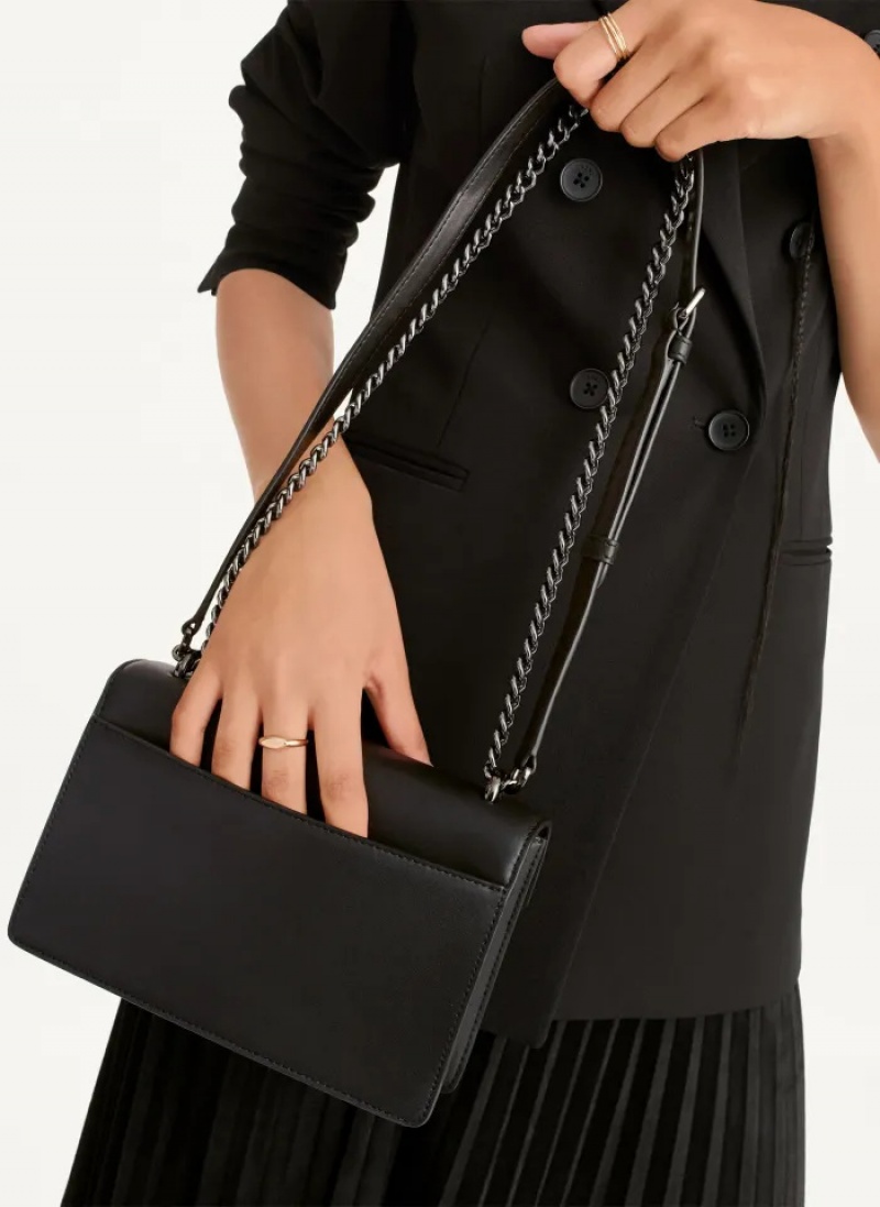 Black Women's Dkny Millie Flap Leather Crossbody Bags | 9085BESYV