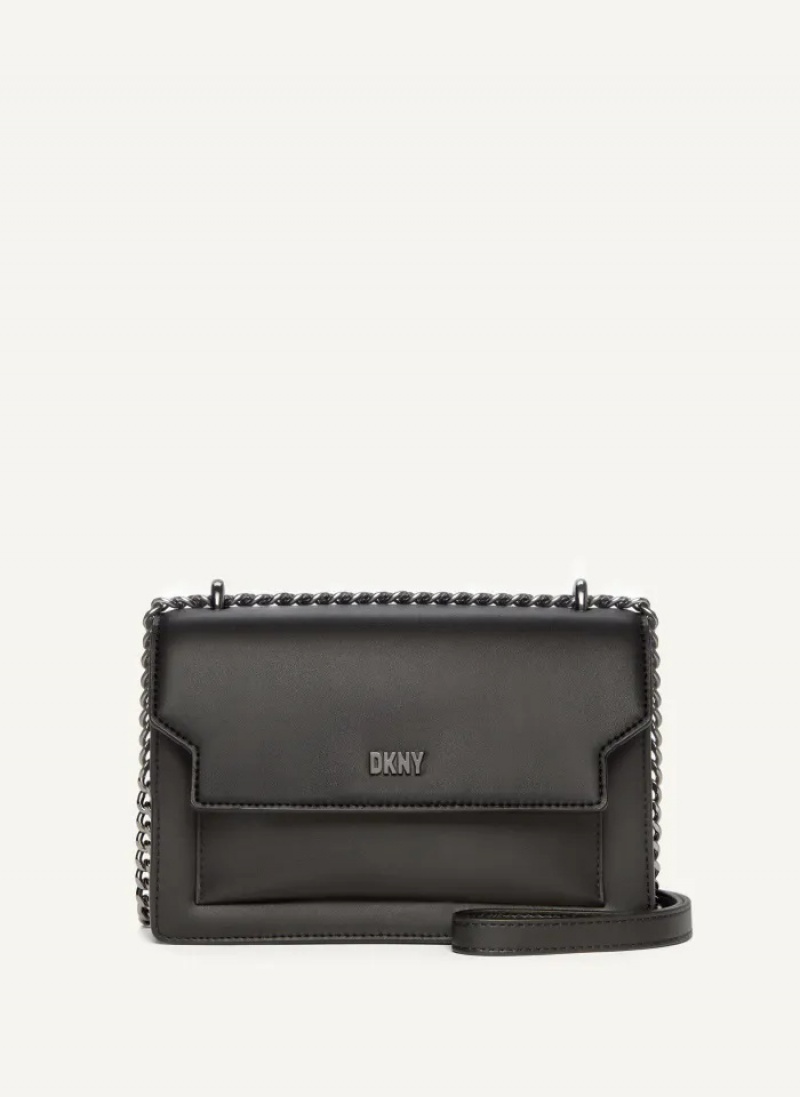 Black Women's Dkny Millie Flap Leather Crossbody Bags | 9085BESYV