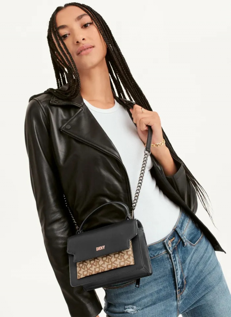 Black Women's Dkny Millie Leather Top Handle Crossbody Bags | 5498RYPOZ