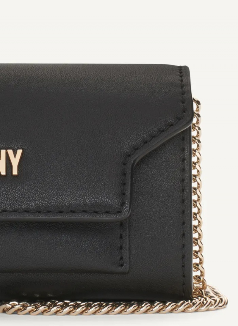 Black Women's Dkny Millie Micro Leather Flap Crossbody Bags | 2163WNZBO