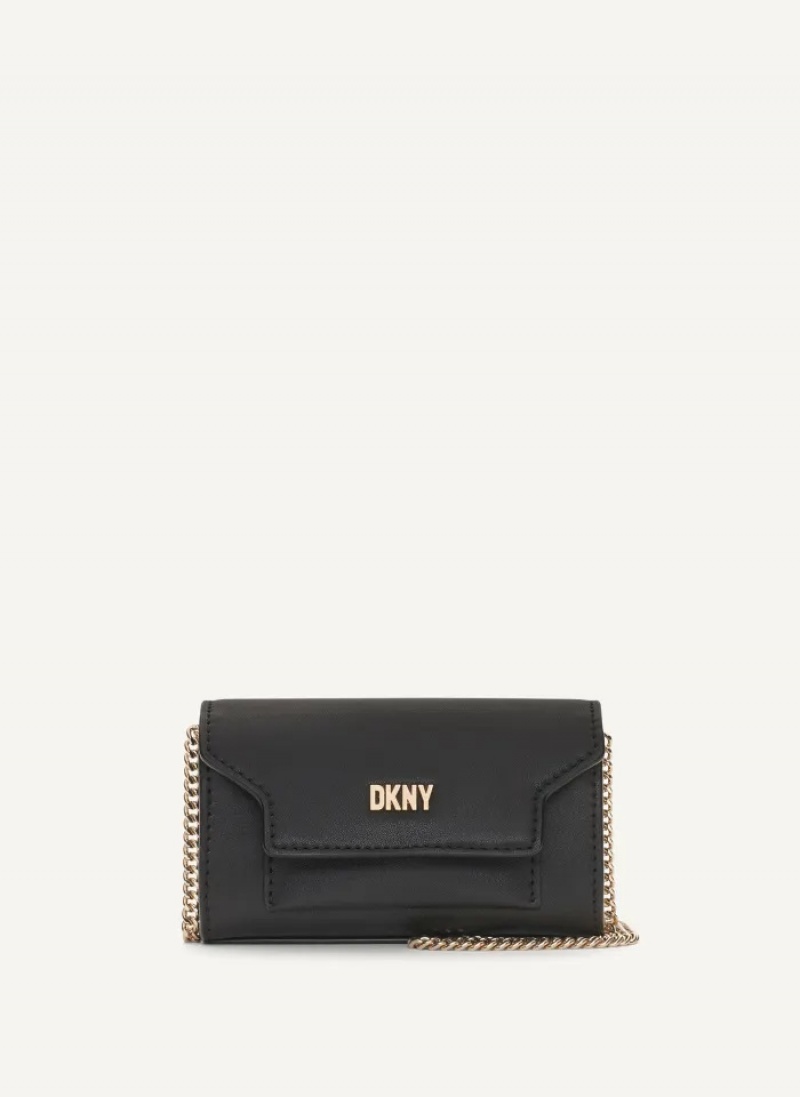 Black Women\'s Dkny Millie Micro Leather Flap Crossbody Bags | 2163WNZBO