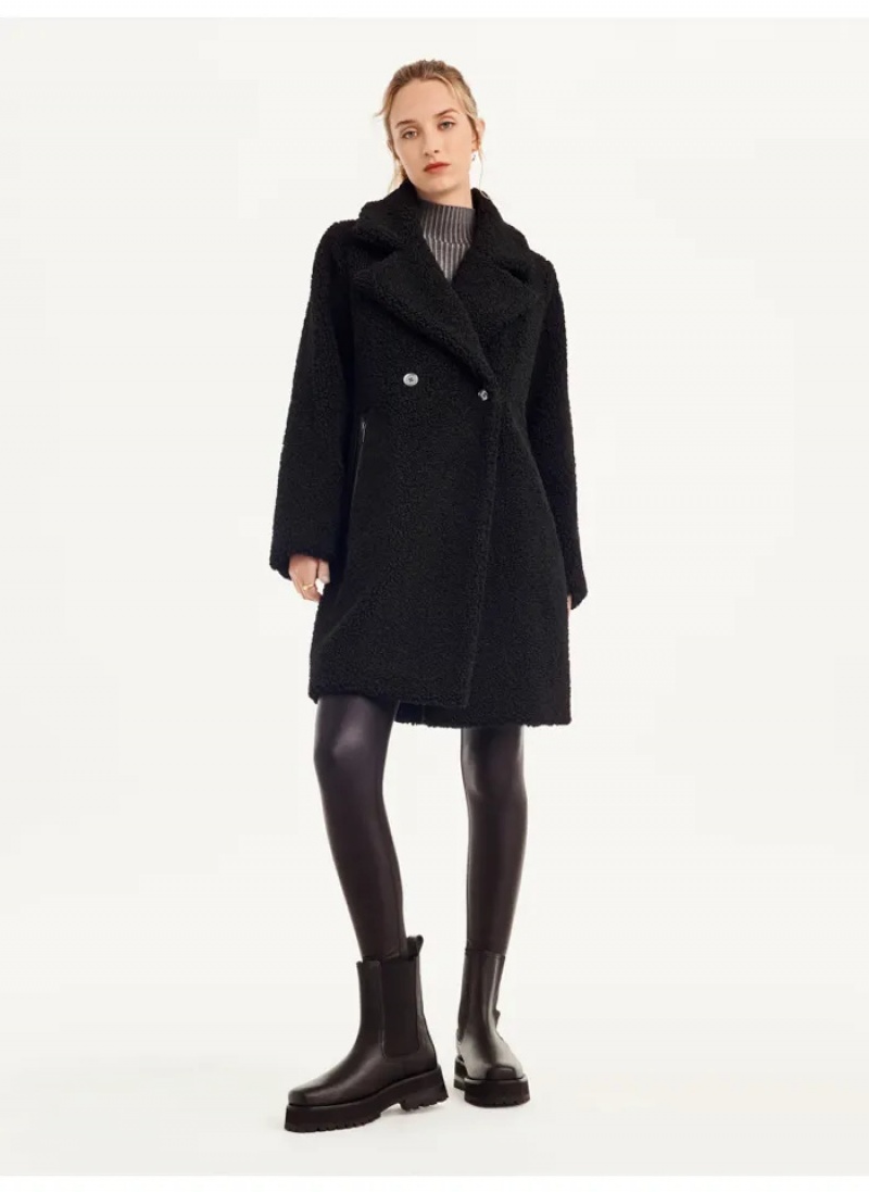 Black Women's Dkny Oversized Long Sherpa Coats | 1296SDYPO