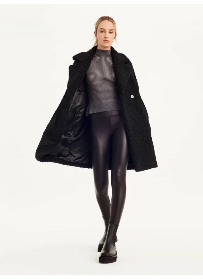 Black Women's Dkny Oversized Long Sherpa Coats | 1296SDYPO