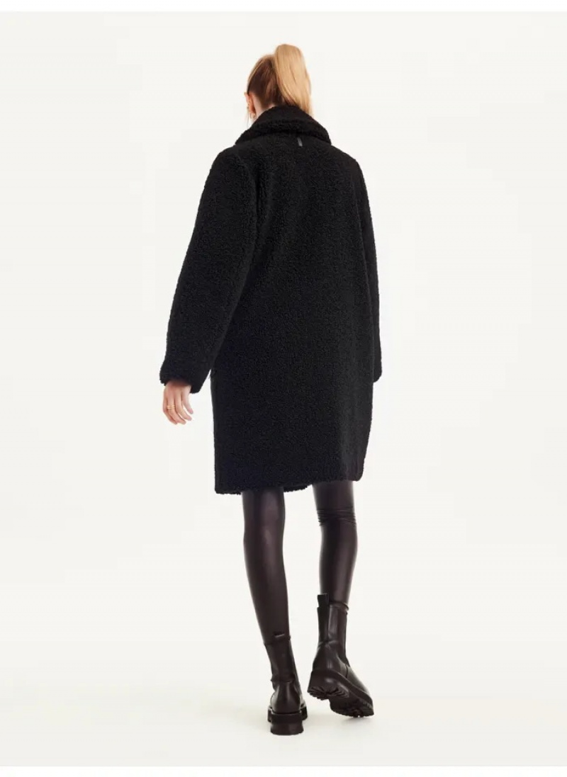 Black Women's Dkny Oversized Long Sherpa Coats | 1296SDYPO