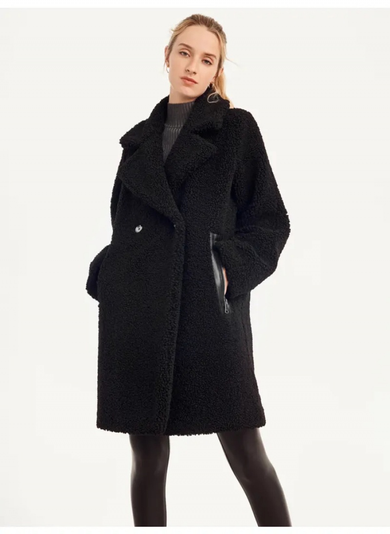 Black Women\'s Dkny Oversized Long Sherpa Coats | 1296SDYPO